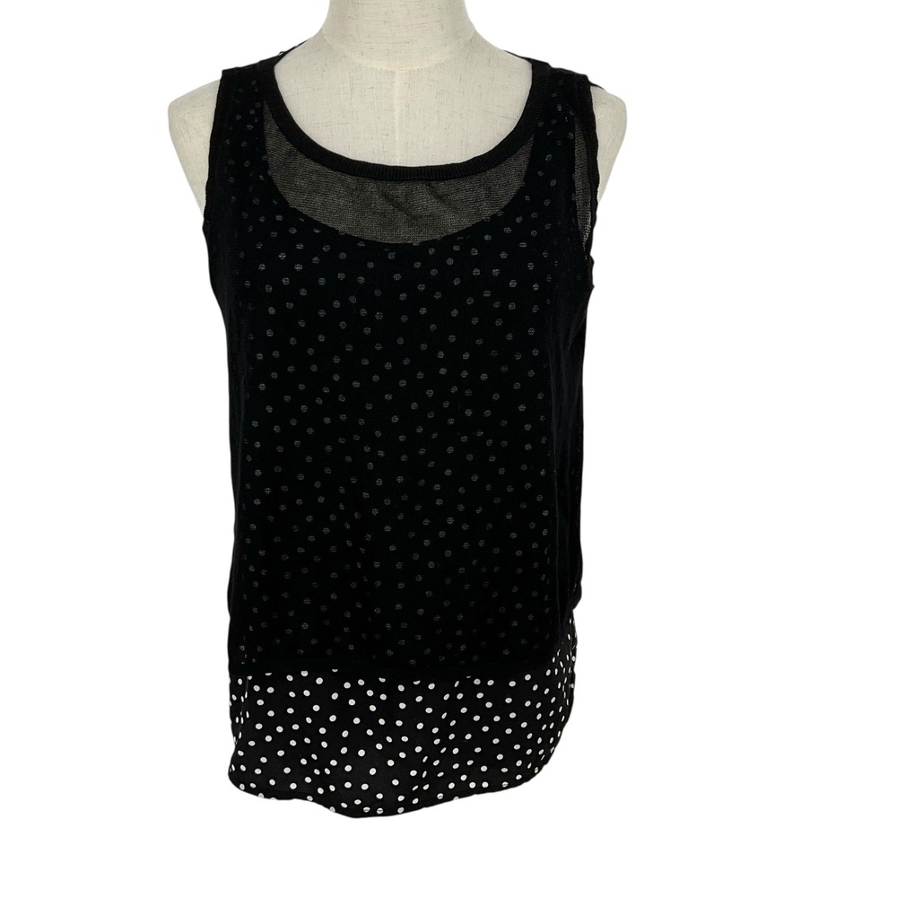 White House Black Market Black‎ Polka Dot Mesh Top Women Goth XS dark academia